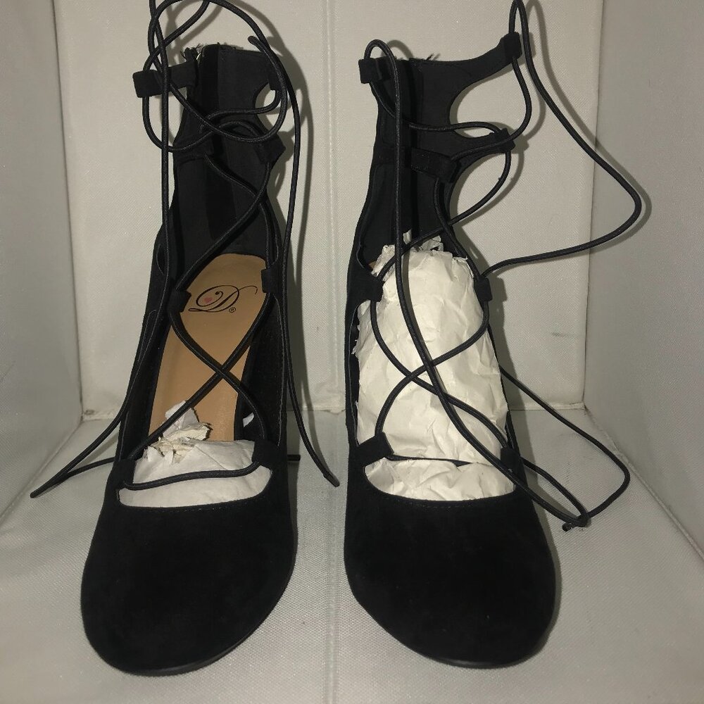 Delicious Black Faux Suede Strappy Pump